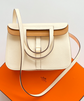 에르메스 투톤 할잔백25 크림 은장 버클